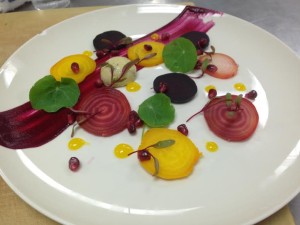 Chilled Beets with La Peral, Orange Puree and Pomegranate Chilled Beets with La Peral, Orange Puree and Pomegranate
