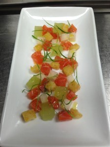 Lightly Smoked Salmon Tartar with Brioche, Cucumber and Asian Pear Lightly Smoked Salmon Tartar with Brioche, Cucumber and Asian Pear