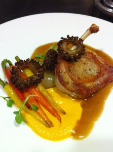 Sonoma Pheasant breast with heirloom carrots, Oregon morel mushrooms, butter braised cippolini onions, and roasted game jus