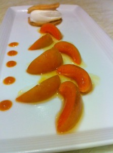 Local Candy Cots with orange blossom honey, whipped creme fraiche and almond tuile