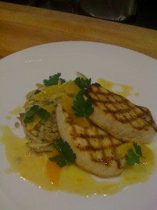 Grilled Swordfish with farro, fennel, tangerines and parsley