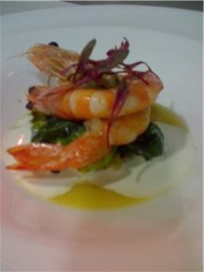 Prawns,Swiss Chard and Speck Cream