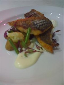 Striped Bass with cauliflower, haricots vert and salsify